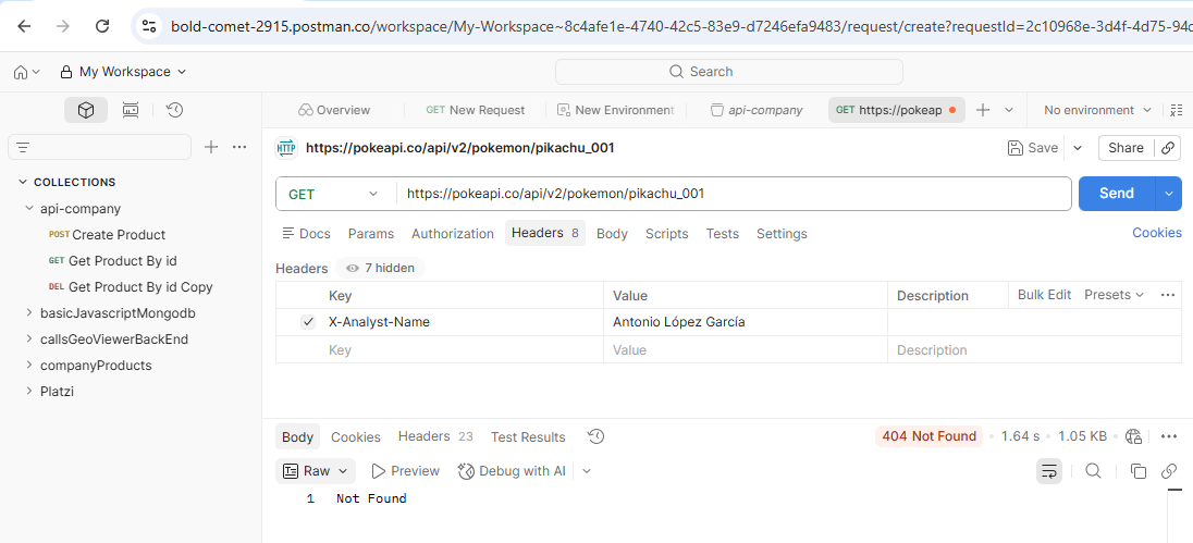 Traza HTTP GET 404 Postman